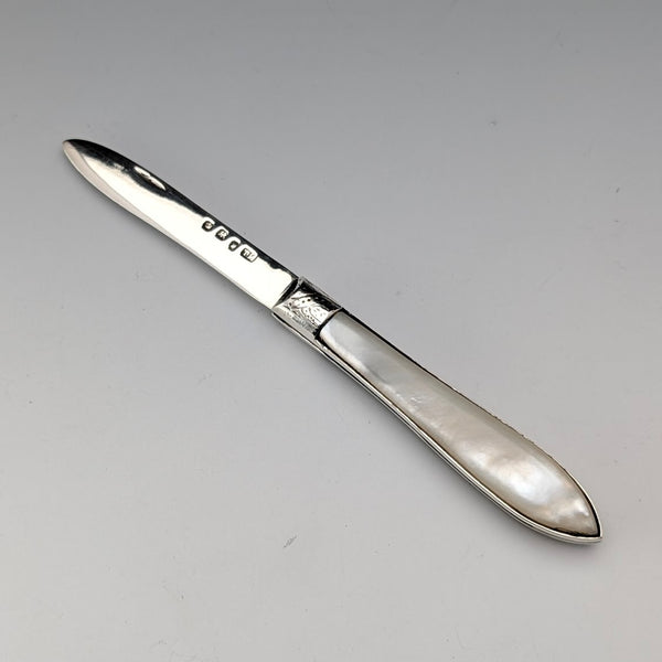 1913 British antique white mother-of-pearl handle, pure silver blade penknife by Thomas Marples